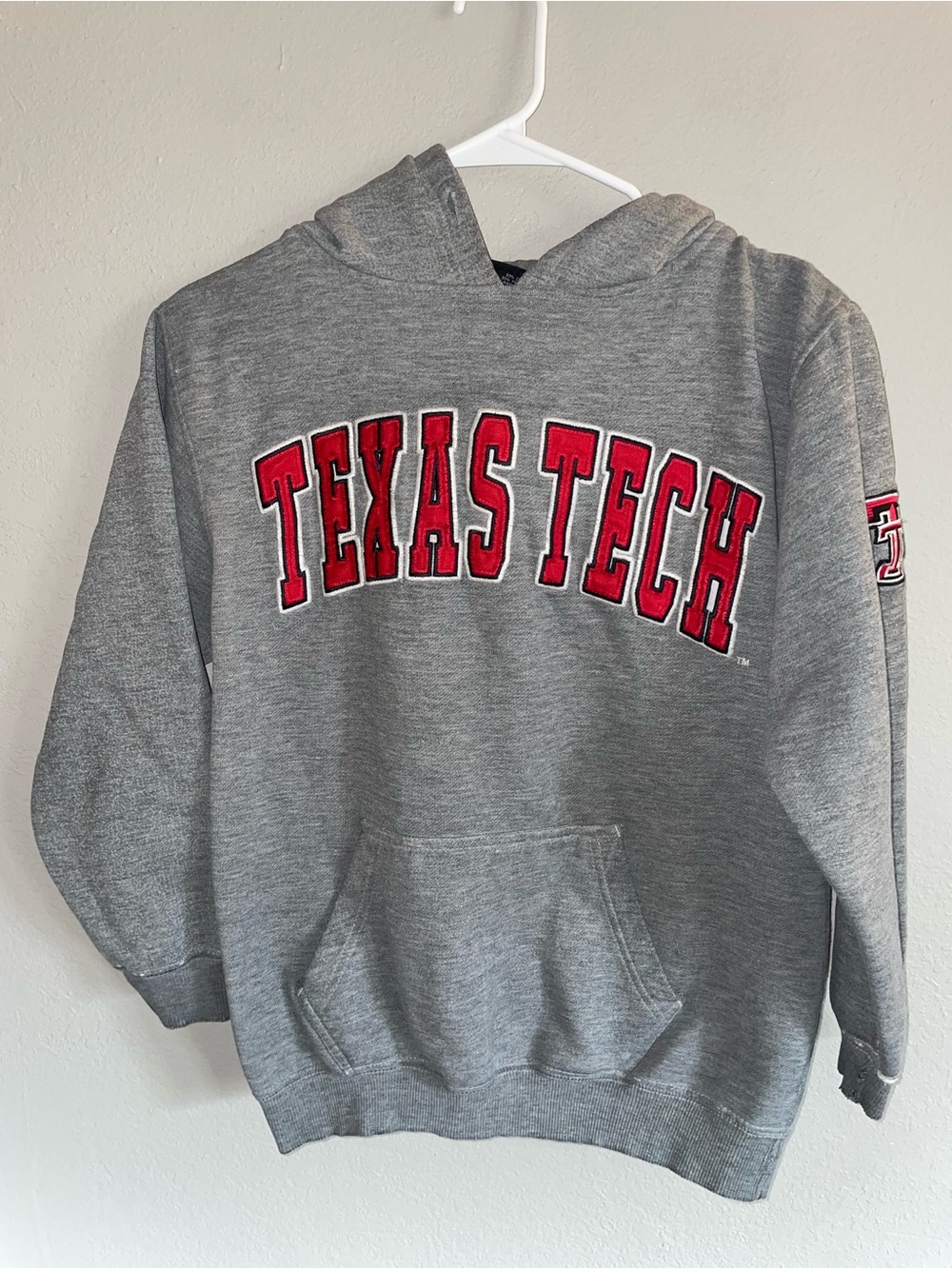 Colosseum Gray Hoodie with Red Texas Tech Lettering teen 12-14